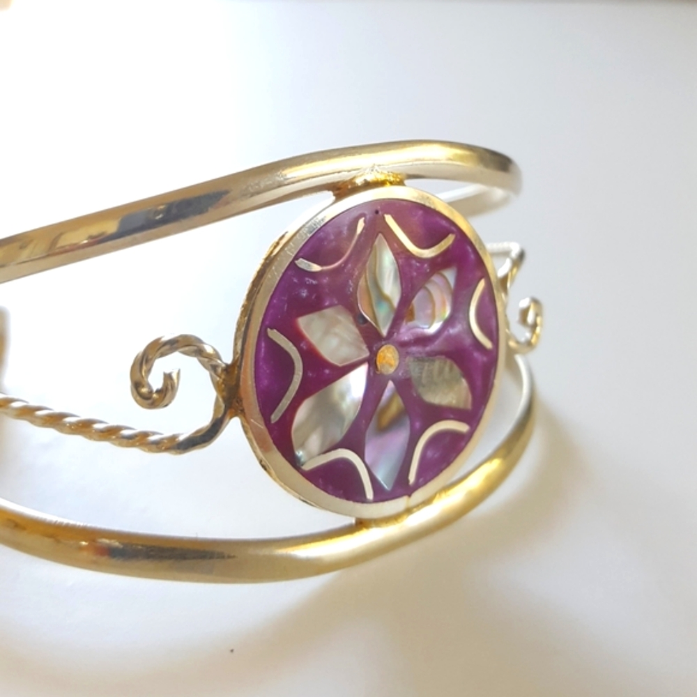 Sterling Cuff Bracelet 🎀 Mother of Pearl design - Picture 10 of 11